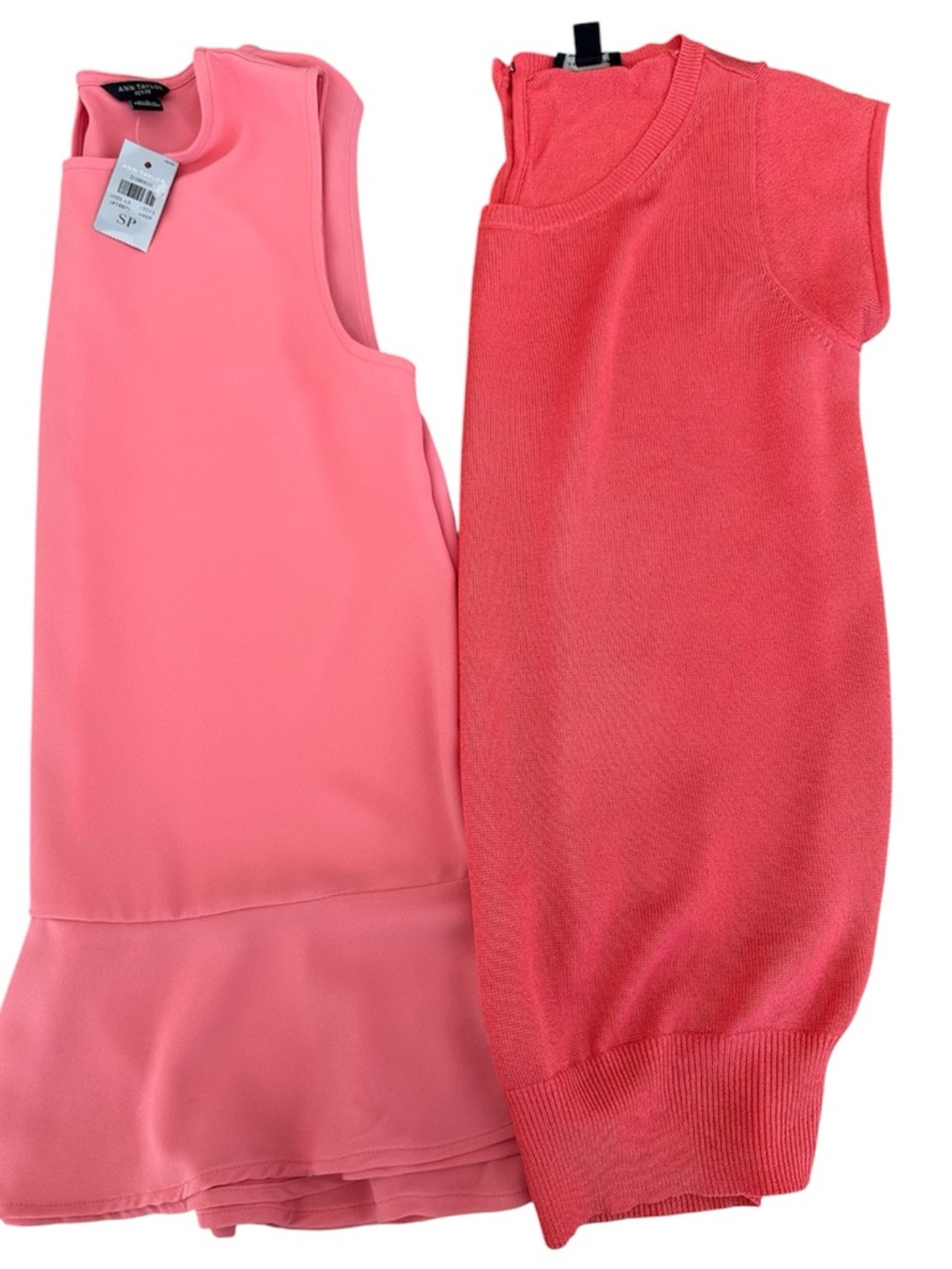 Bundle of 2 Ann Taylor Tops NWT Peachy Pink Peplum Sleeveless Blouse Jersey SP